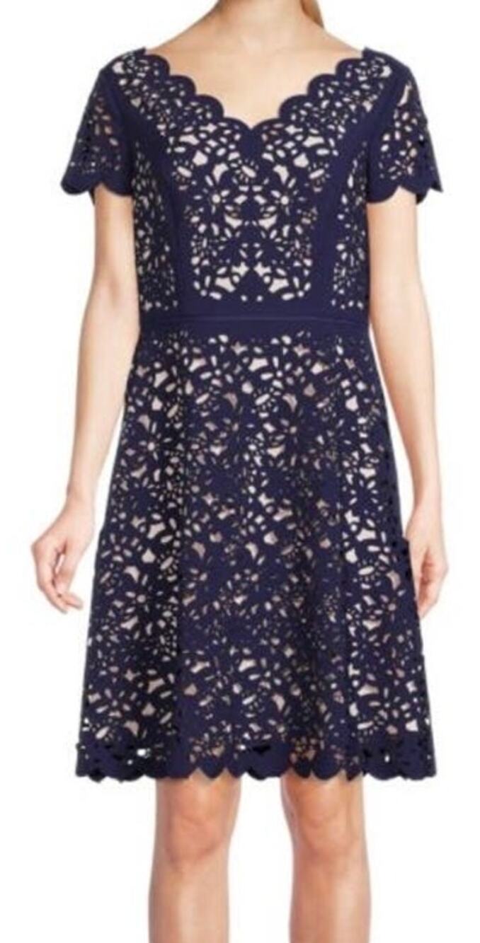 Focus By Shani Laser cut fit flare blue tan size 6